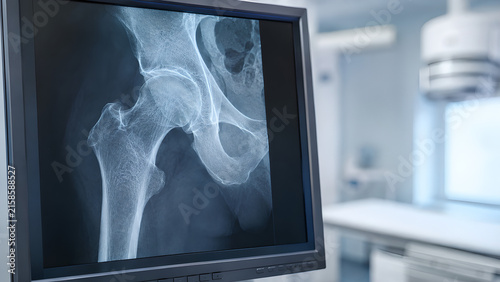 Osteopenia bone weakening on radiology imaging with reduced bone density in spine, hip, wrist and joints, clinical diagnostic concept for healthcare, medical education and patient education
