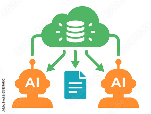 AI Robots Processing Cloud Data and Digital Document Vector