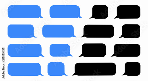 Set of blank blue and black text message speech bubbles vector illustration for mobile chat app interface design