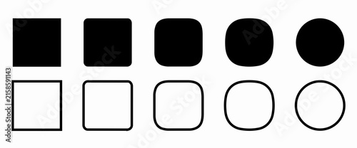 Set of basic geometric shapes showing smooth transition from square to circle featuring squircle and rounded corners vector illustration for app icons