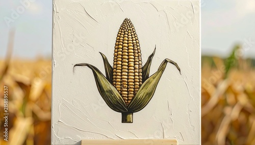 Illustrated Corn Ear on Vintage Paper Background.