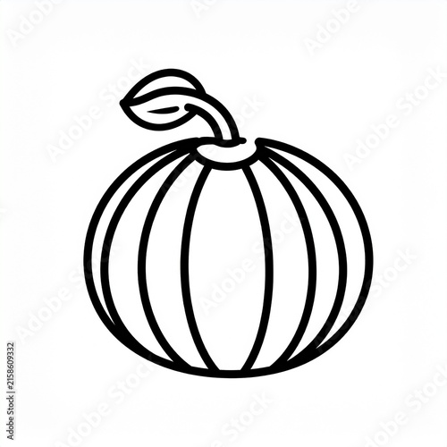 Black and white line art illustration of a pumpkin with stem.