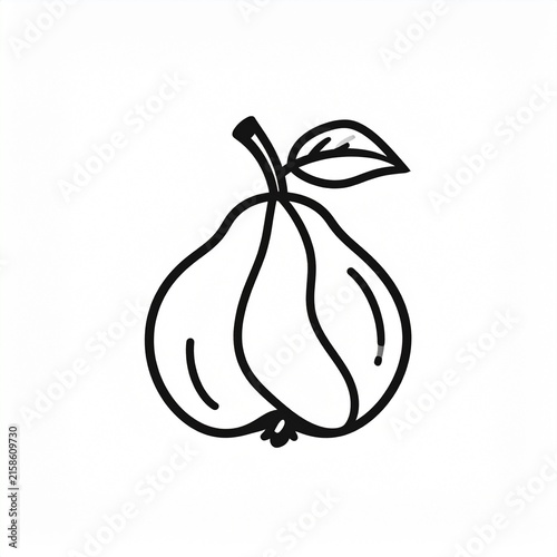 Minimalist black and white pear line art illustration.