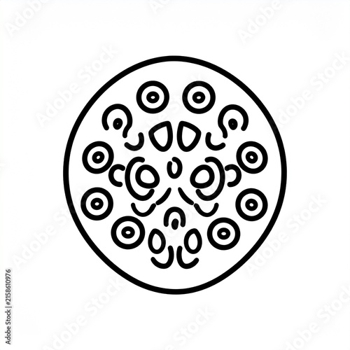 Abstract black and white circular pattern design.