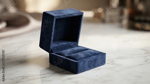 Fototapeta kuchenna Deep blue velvet ring box open display