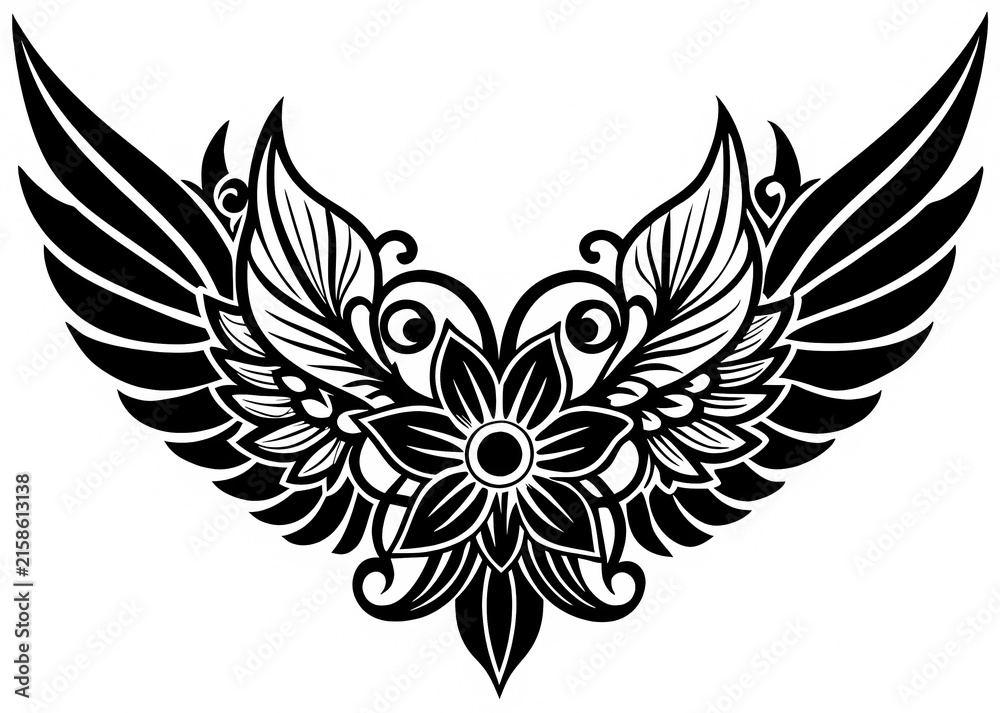 Obraz premium Intricate Tribal Winged Flower Tattoo Vector Art