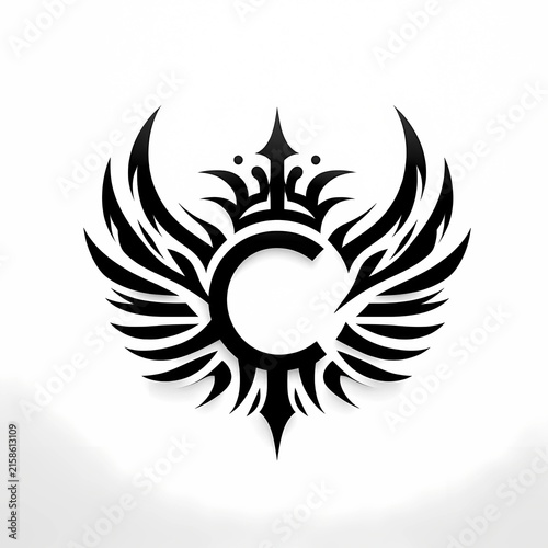 Tribal Winged Crown Emblem Letter C Tattoo Vector Design