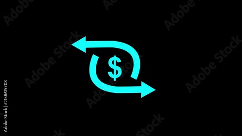 Dolar pop up icon animation on a black background,with 4k video animation.