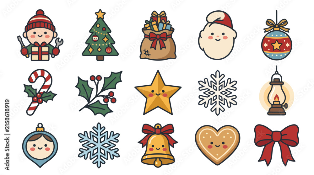 Fototapeta premium Cute hand drawn Christmas holiday icon collection set.