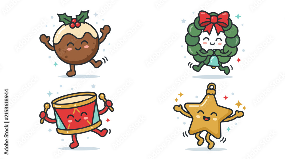 Fototapeta premium Cute Happy Christmas Character Illustrations Set.
