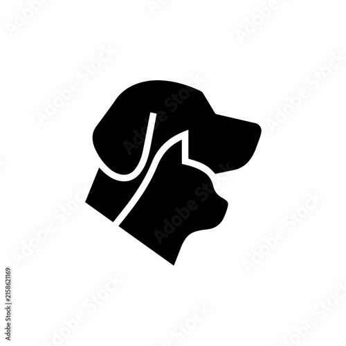 Black silhouette showing the profiles of a dog and a cat head, isolated on a white background, for veterinary and, pet care concepts