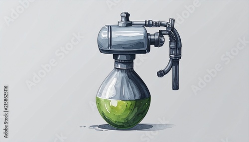 Vintage Metal Hand Pump with Green Liquid Bulb.