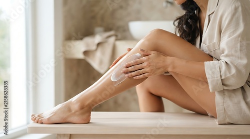 Woman Applying Leg Lotion Skincare Routine