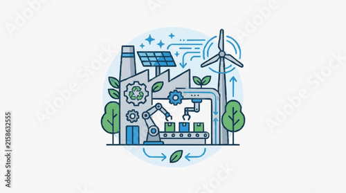 Corporate of Sustainable Manufacturing with Renewable Energy and Recycling Process in Blue and Green