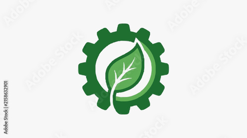 Clean Green Gear Icon with Leaf Inside Circular Cogwheel Eco Friendly Technology Symbol in Bright Green