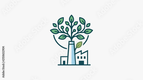 Industrial Showing a Factory with a Tree Growing from Its Chimney Symbolizing Eco Friendly Manufacturing