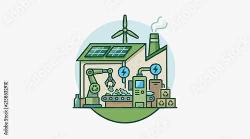 Corporate of Sustainable Factory with Solar Panels Wind Turbine Recycling and Eco Friendly Production