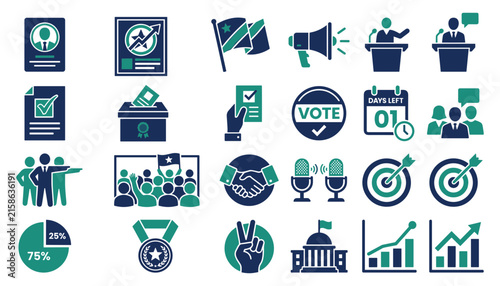 Bild auf Leinwand Election Campaign and Democratic Voting Two-Tone Vector Icon Set for Political D