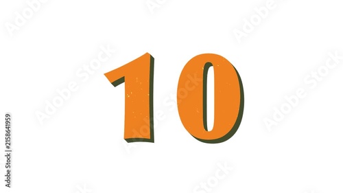15-second vintage print-inspired countdown on white background with orange numbers, olive green offset shadow, subtle bouncing motion, and flickering grain texture.