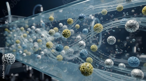 Spherical particles and filaments moving through a transparent tube in scientific research