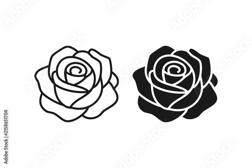 Rose Flower Bloom Line and Glyph Icon Set for Floral Pattern