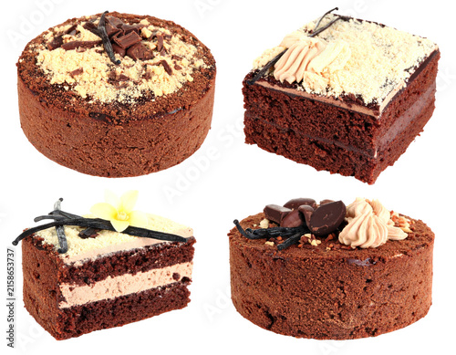 Assortment of Chocolate Cakes with Various Shapes on Transparent Background