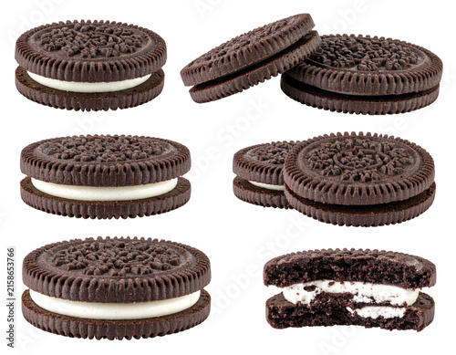 Chocolate Sandwich Cookies Assortment with Cream Filling on Transparent Background