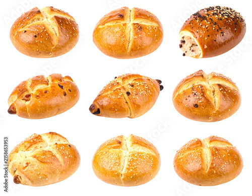 Assortment Of Golden Baked Bread Rolls With Sesame Seeds On Transparent Background