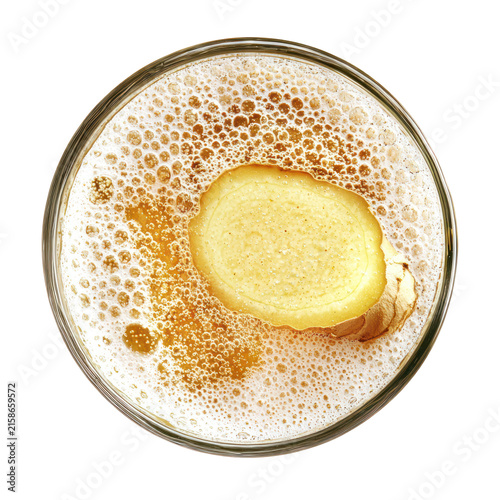 Top Down View of a Champagne Cocktail with Ginger Garnish against Transparent Background