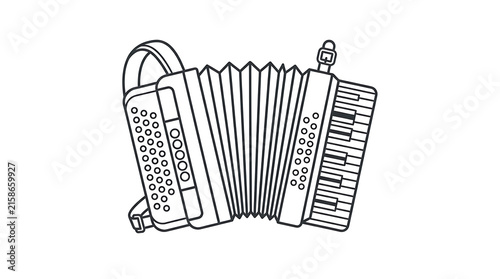 Minimalist linear outline illustration featuring traditional musical accordion instrument for creative graphic design projects