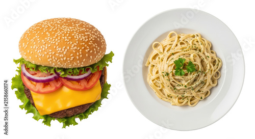 Isolated Burger And Pasta Dishes On A Transparent Background