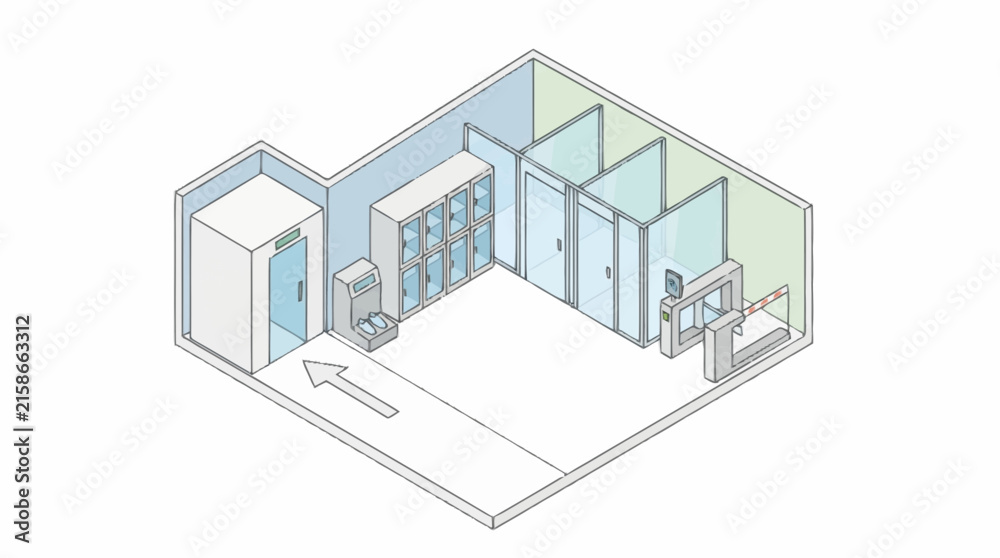 Fototapeta premium Modern office floor plan with glass partitions and workstations.