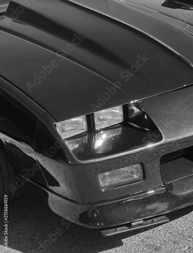 Classic Sports Car Front With Hood Scoop And Headlights