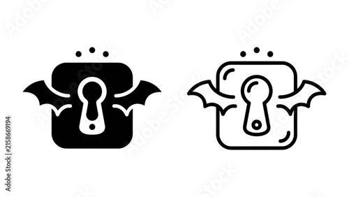 Foto Mysterious Keyhole Icon with Wings: An intriguing icon featuring a keyhole within a square, adorned with small bat-like wings, symbolizing access to the unknown or a hidden secret
