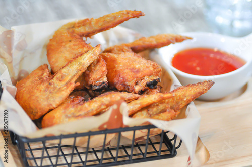 fried chicken or chicken wings or deep fried chicken and sauce