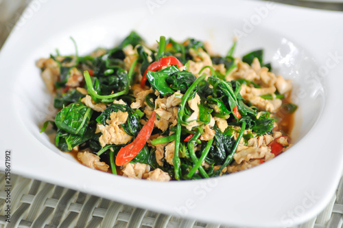 stir fried Gymnema inodorum with egg and chili , stir fried vegetable