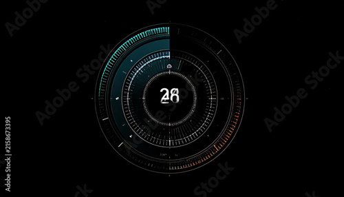 Futuristic Digital Countdown Timer Interface with Glowing Neon Elements and Numeric Display on Black Background