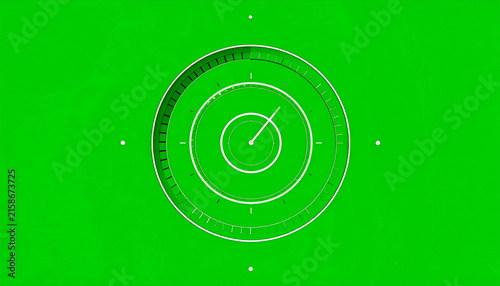 Futuristic Digital HUD Interface with Circular Gauge and Hand on a Vibrant Green Screen Background for Compositing and Motion Graphics