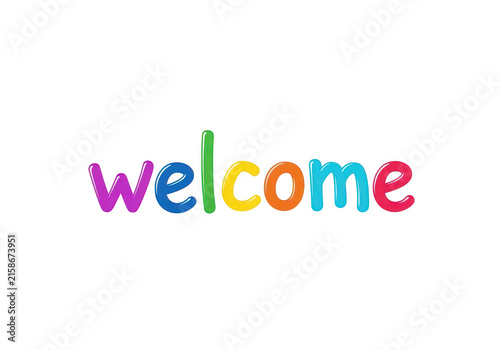 Colorful welcome lettering with rounded shapes on transparent background typography