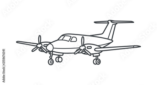 Twin engine propeller aircraft private plane line drawing.