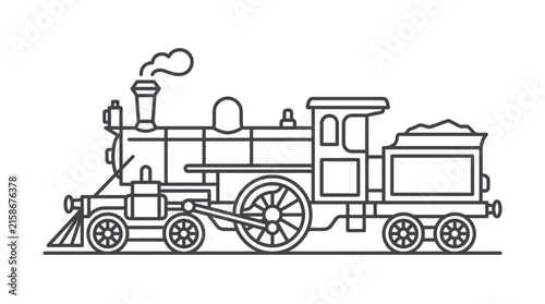 Vintage steam locomotive train line art drawing.