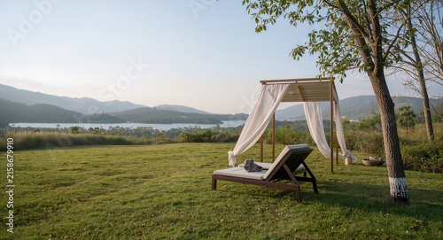 relax outdoor retreats - Expansive nothing evokes green havens brushing skin whispering renewal releasing pent up anxieties gently in and empty space on the left side for digital and print campaigns.