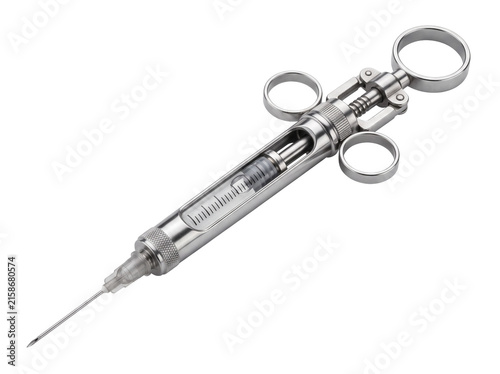 Dental aspirating syringe metal needle for local anesthesia injection isolated on white background for dentistry medical equipment healthcare concept clinical professional tool orthodontic care treatm