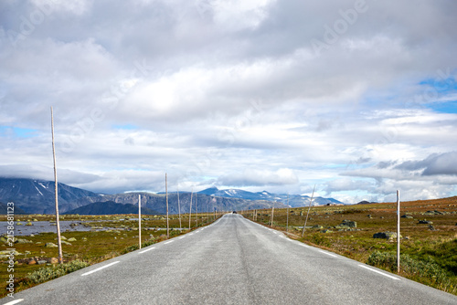 Scenic Road Across Valdresflye Mountain Plateau in Norway