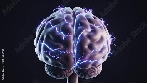 Human Brain with Electric Pulses Firing.