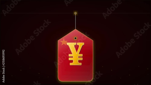Neon Yuan Price Tag Swinging, Chinese Economy and Pricing Concept