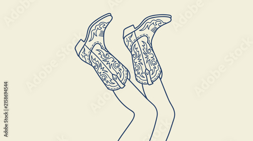 Minimalist line drawing of legs in cowboy boots.