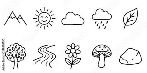Nature Elements Icon Set – Minimal Hand Drawn Vector Collection