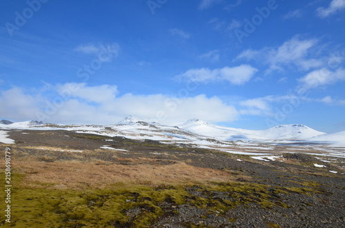 Breathtaking landscape in Iceland with snow capped mountains