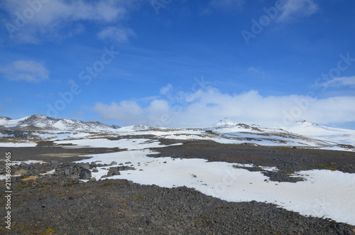 Icelandic glacier landscape photo with snowcapped mountains